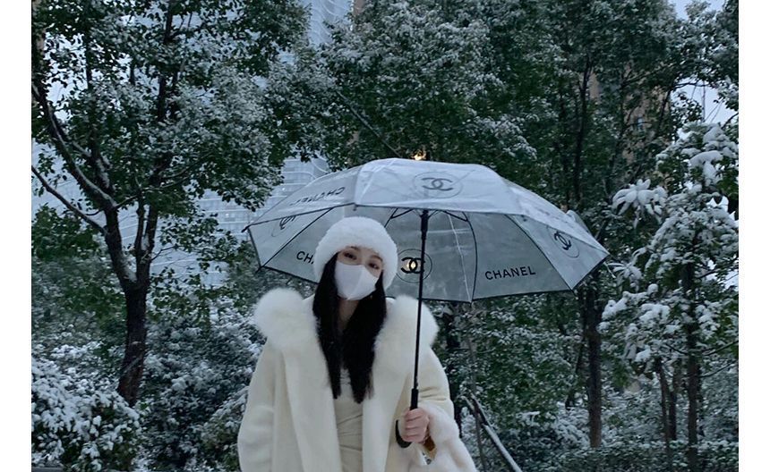 Faux Fur Trim Plain Hooded Open Front Woolen Coat