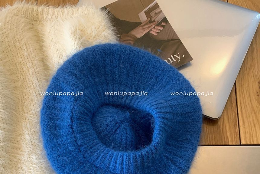 Plain Mohair Knit Beret Hat