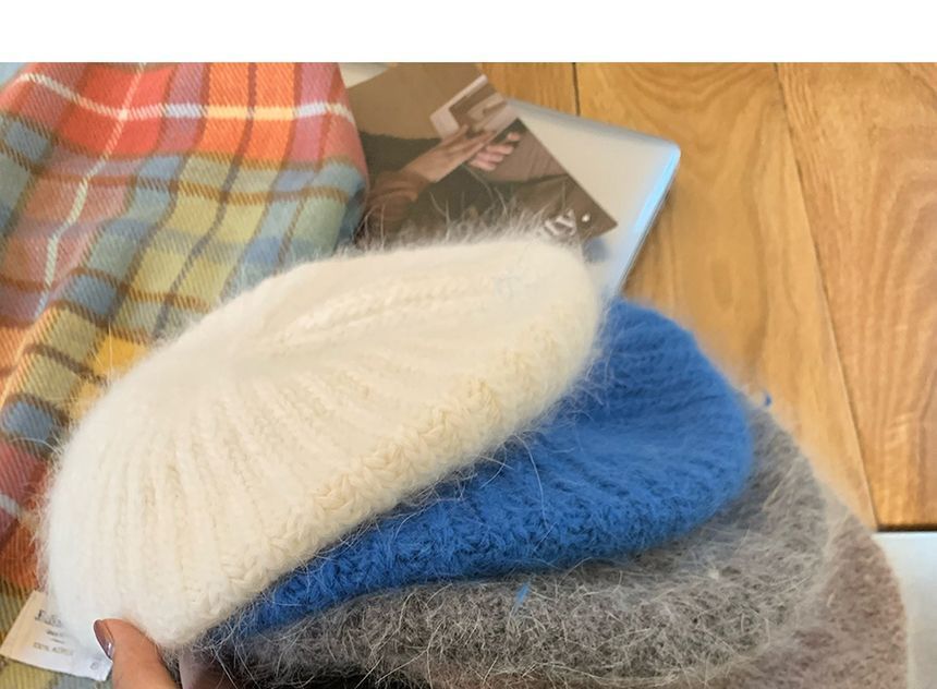 Plain Mohair Knit Beret Hat