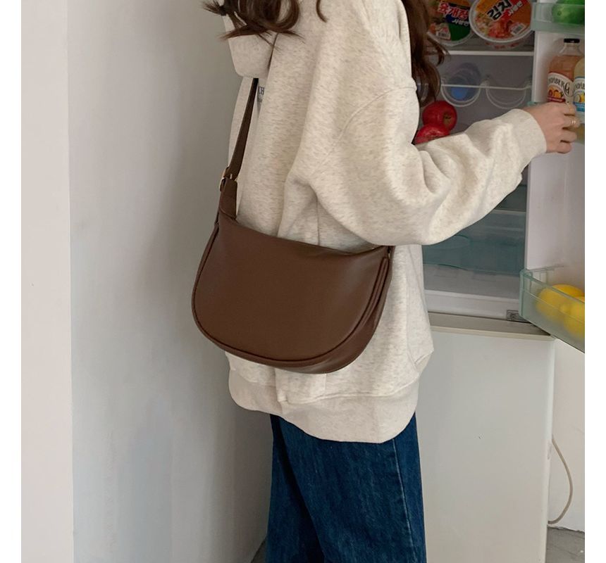 Zipper Crossbody Leather Hobo Plain Bag Faux