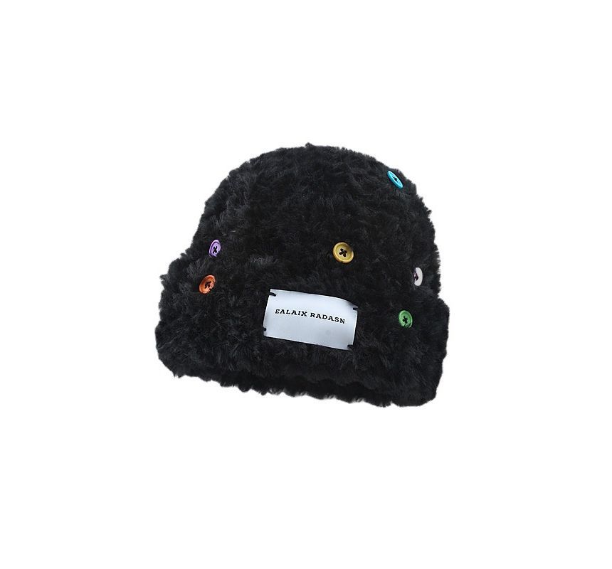 Applique Plain Fluffy Beanie