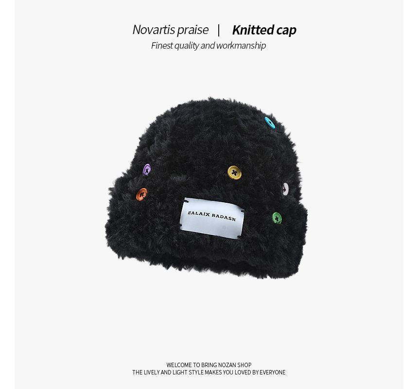 Applique Plain Fluffy Beanie