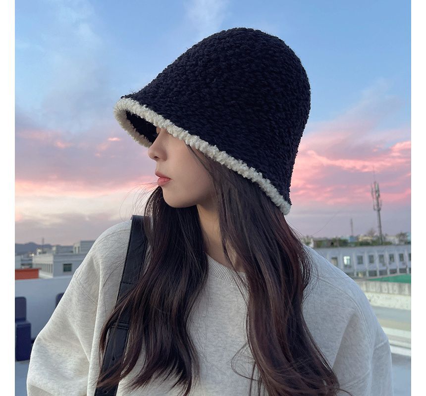 Shearling Contrast Hat Faux Trim Bucket