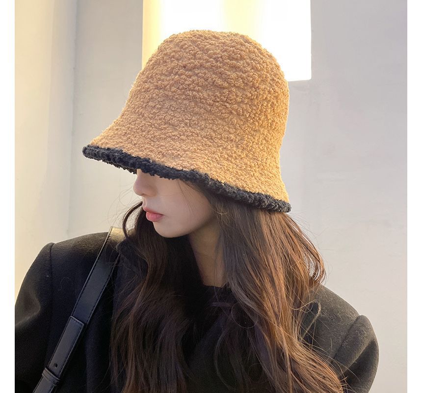 Shearling Contrast Hat Faux Trim Bucket