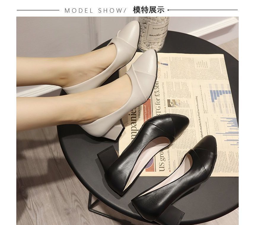 Heel Pumps Faux Leather Chunky