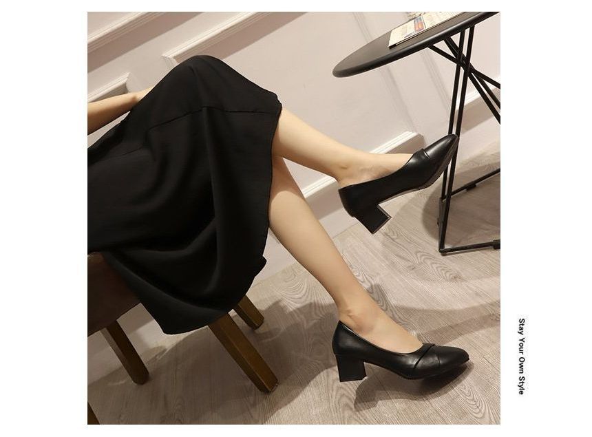 Heel Pumps Faux Leather Chunky