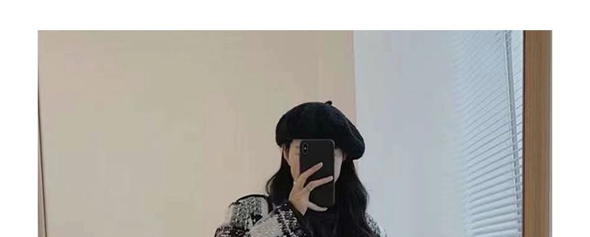 V-Neck Plaid Piped Tweed Double-Breasted Jacket