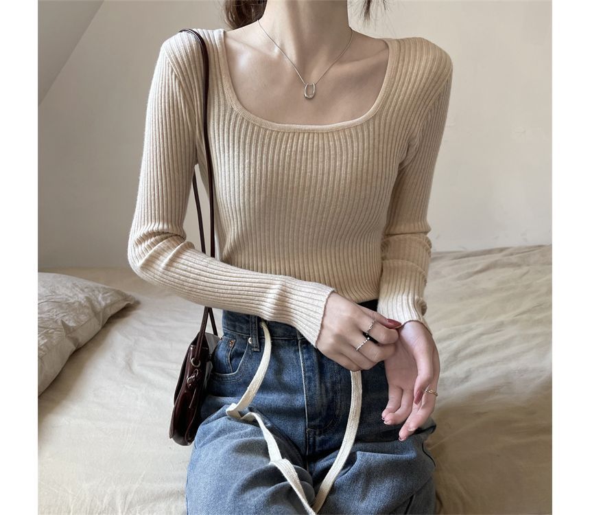 Square Neck Plain Knit Top