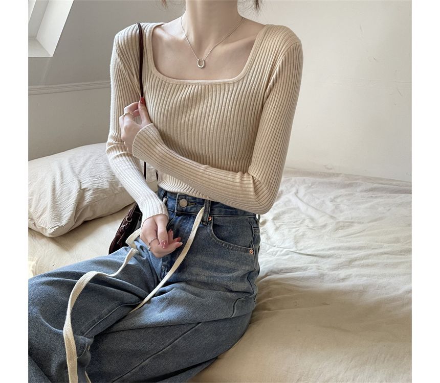 Square Neck Plain Knit Top