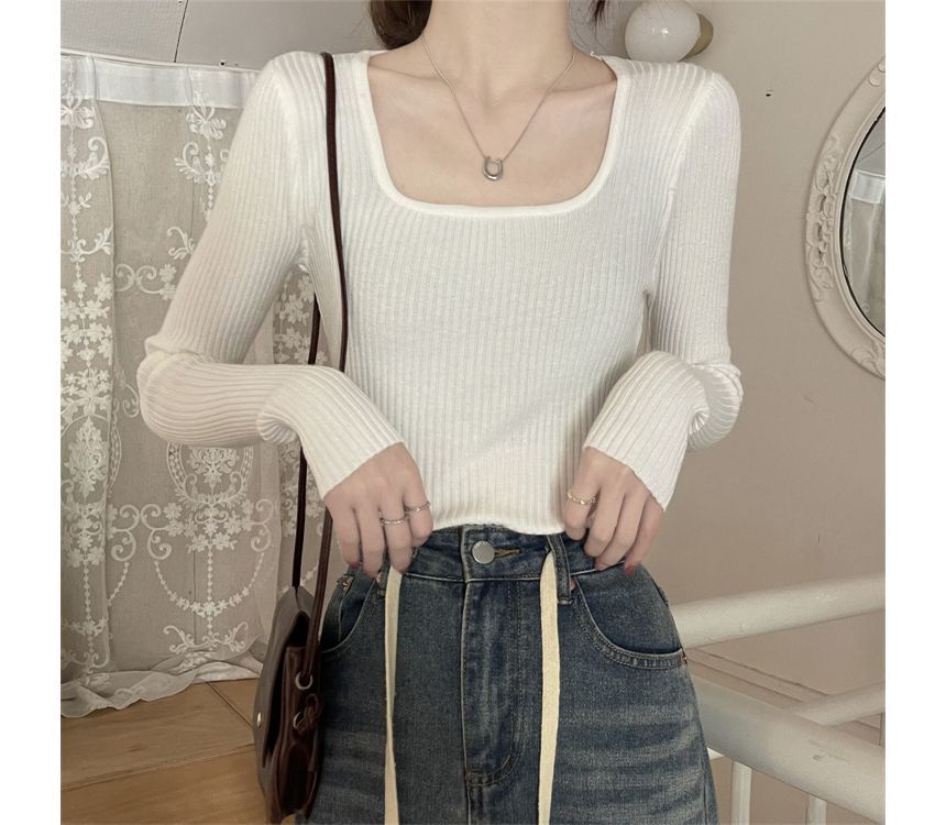 Square Neck Plain Knit Top