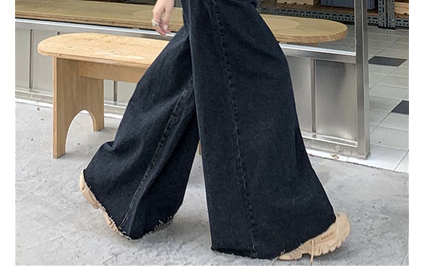 High Waist Washed Fray Hem Maxi Denim Skirt