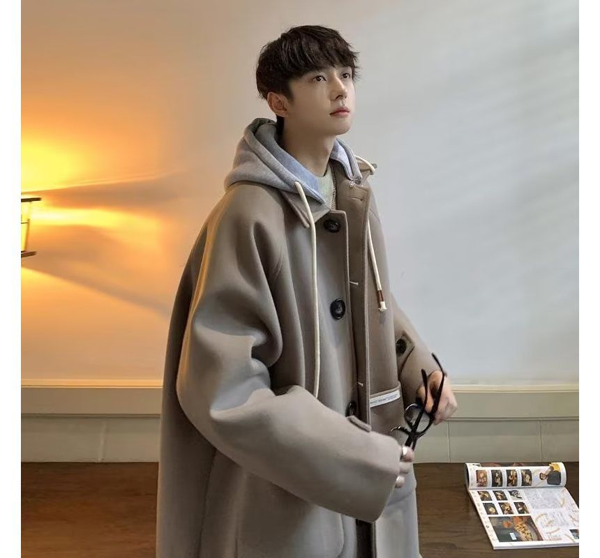 Single Breasted Hooded Woolen Coat