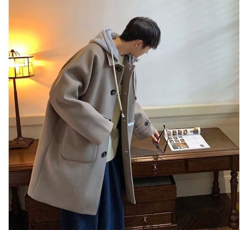 Single Breasted Hooded Woolen Coat