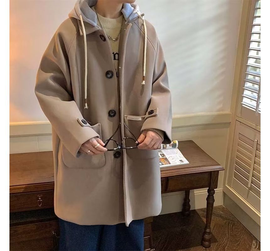 Single Breasted Hooded Woolen Coat