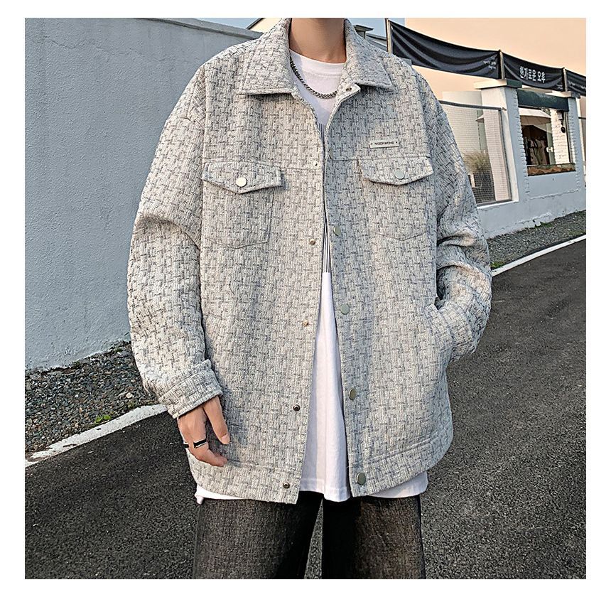 Collared Tweed Loose-Fit Button-Up Jacket