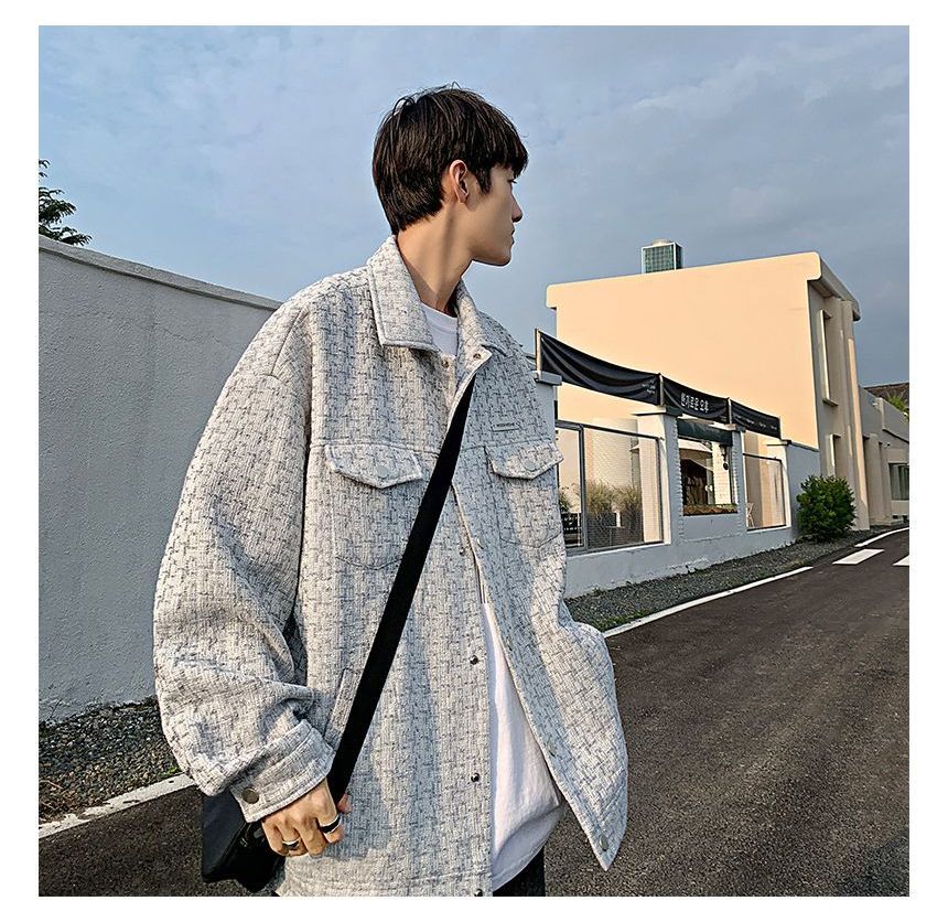 Collared Tweed Loose-Fit Button-Up Jacket