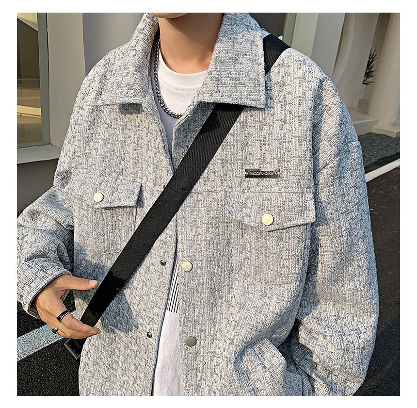 Collared Tweed Loose-Fit Button-Up Jacket