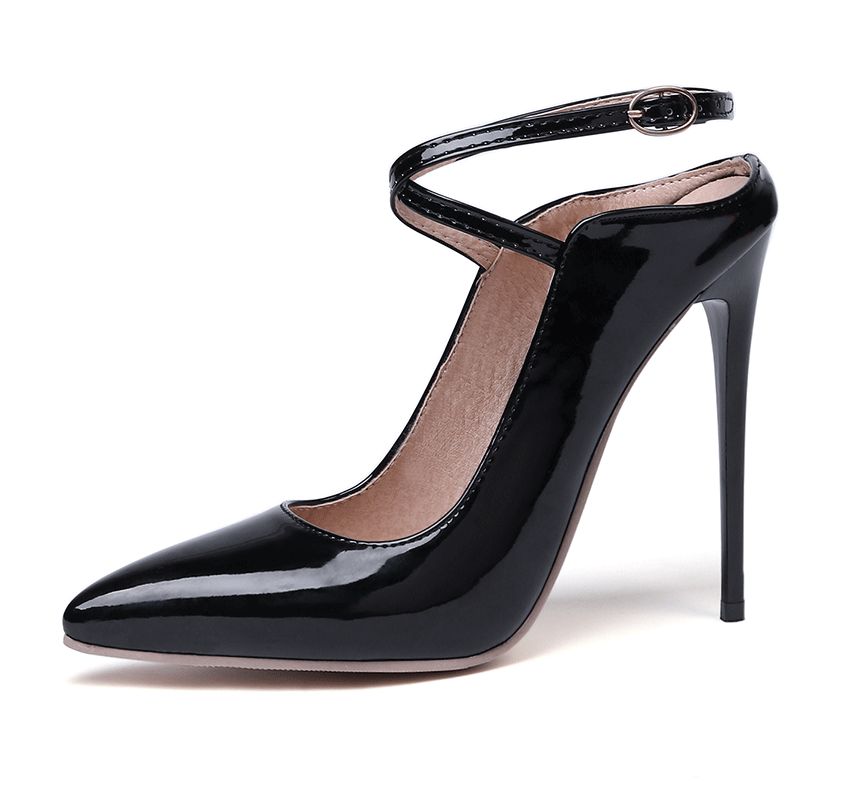 Pointed Toe Criss Cross Patent Leather Stiletto Mules