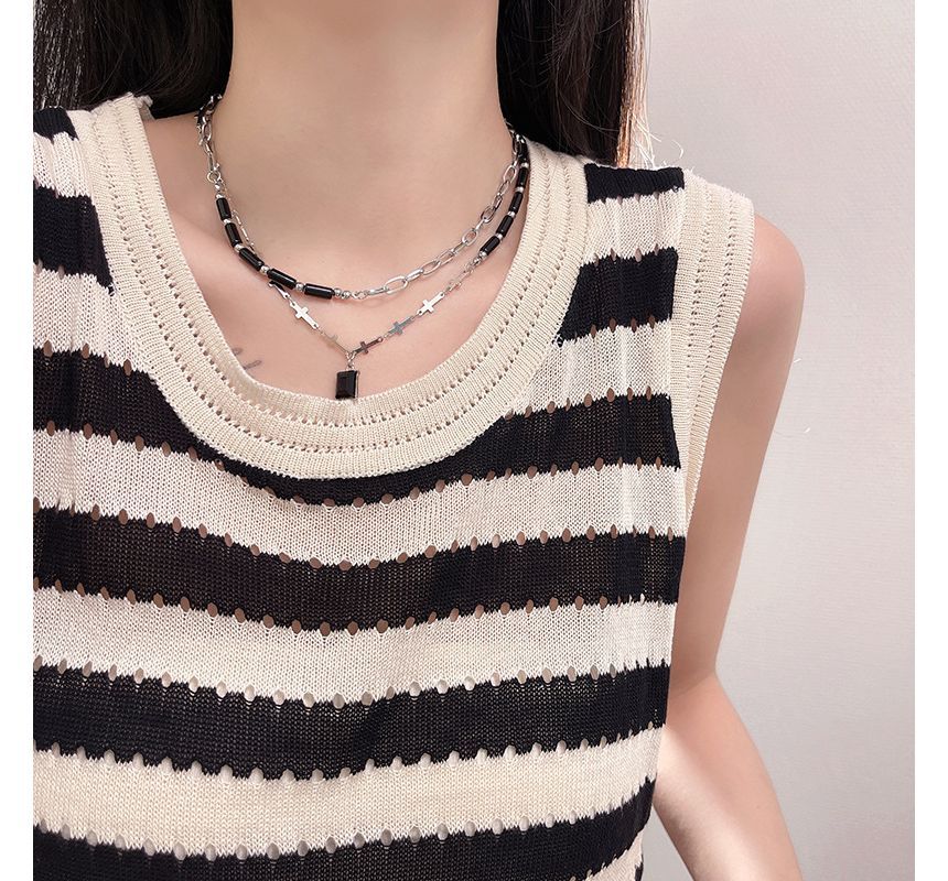 Layered Rhinestone Necklace Crisscross