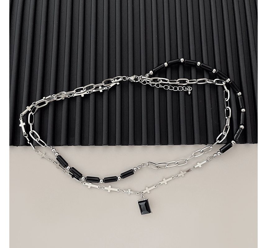 Layered Rhinestone Necklace Crisscross