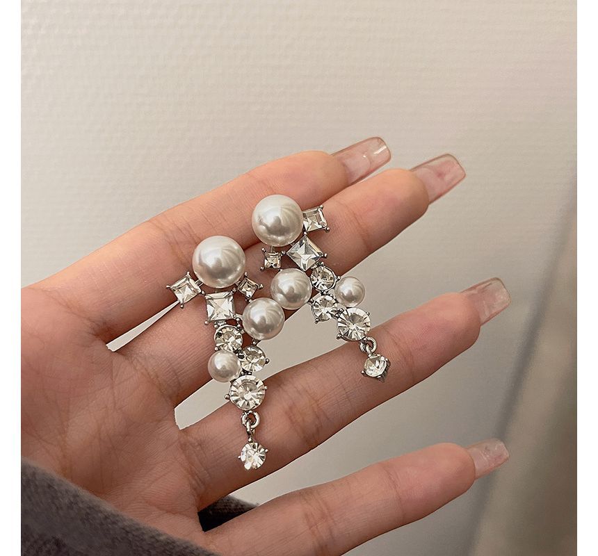 Drop Faux Earring Rhinestone Pearl