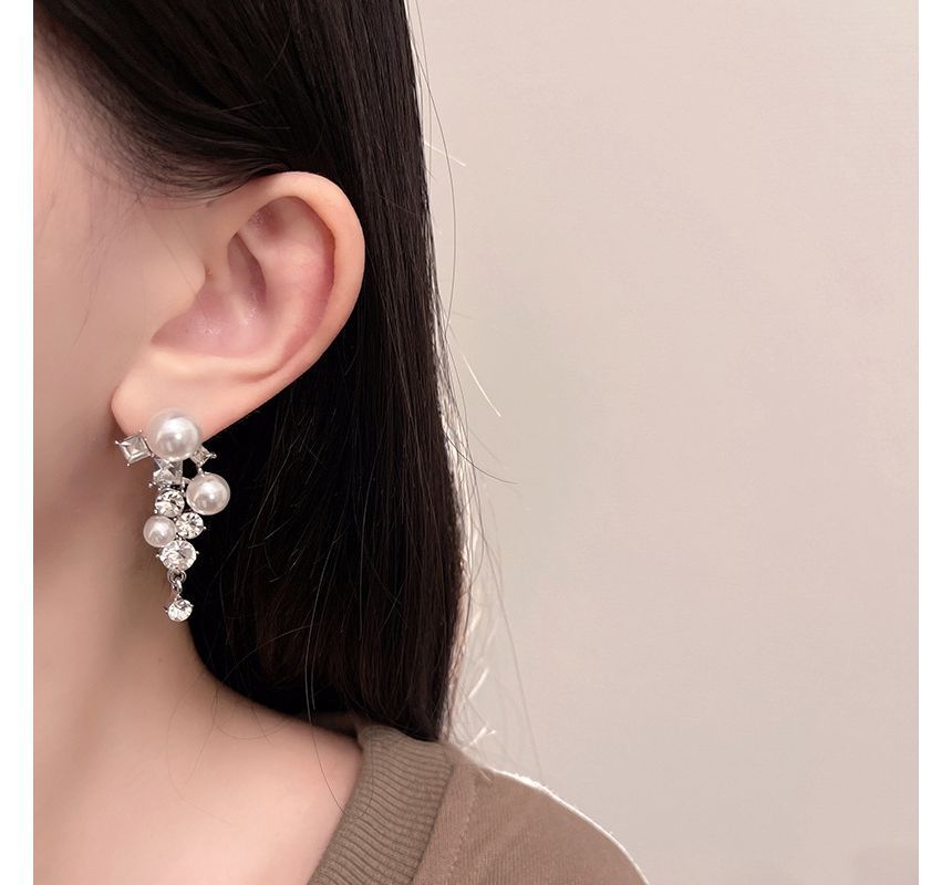 Drop Faux Earring Rhinestone Pearl