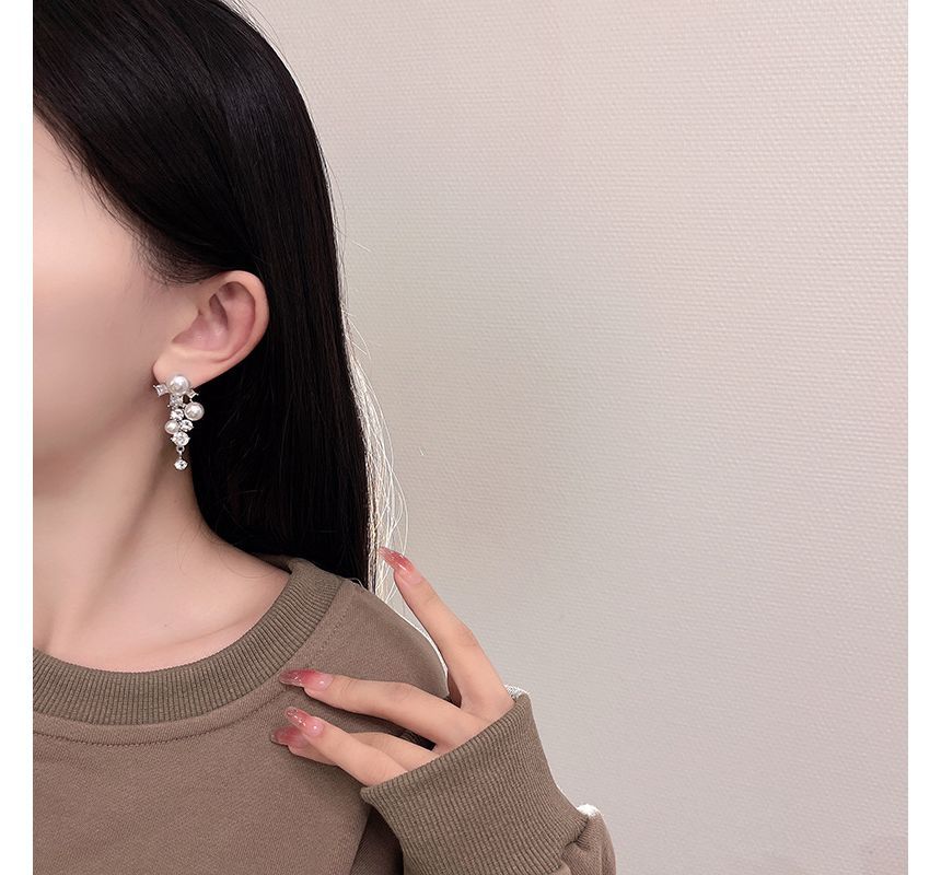 Drop Faux Earring Rhinestone Pearl