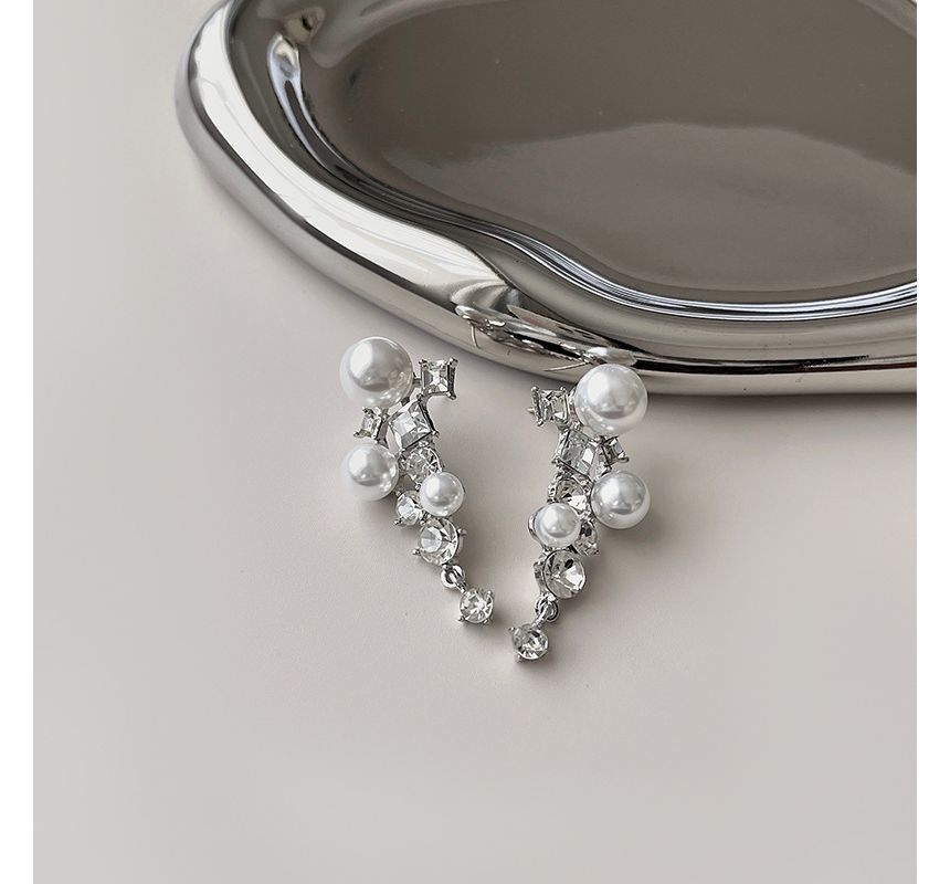 Drop Faux Earring Rhinestone Pearl