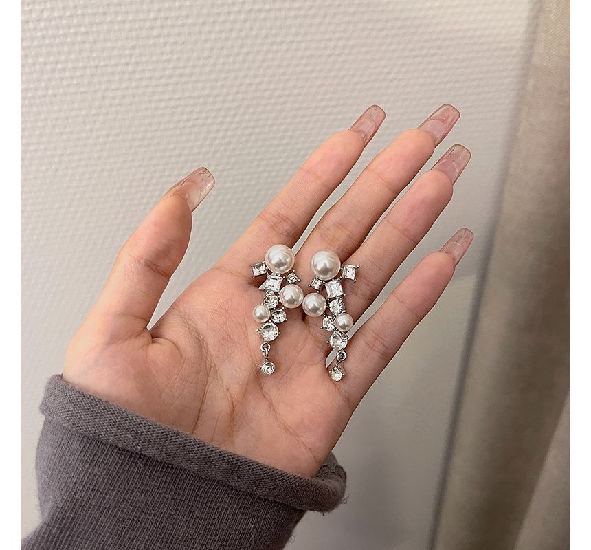 Drop Faux Earring Rhinestone Pearl