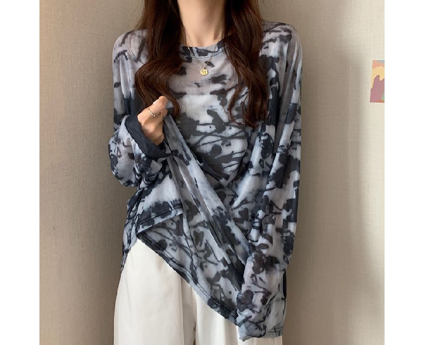 Neck Dye Mesh Long-Sleeve Crew Tee Tie Oversized