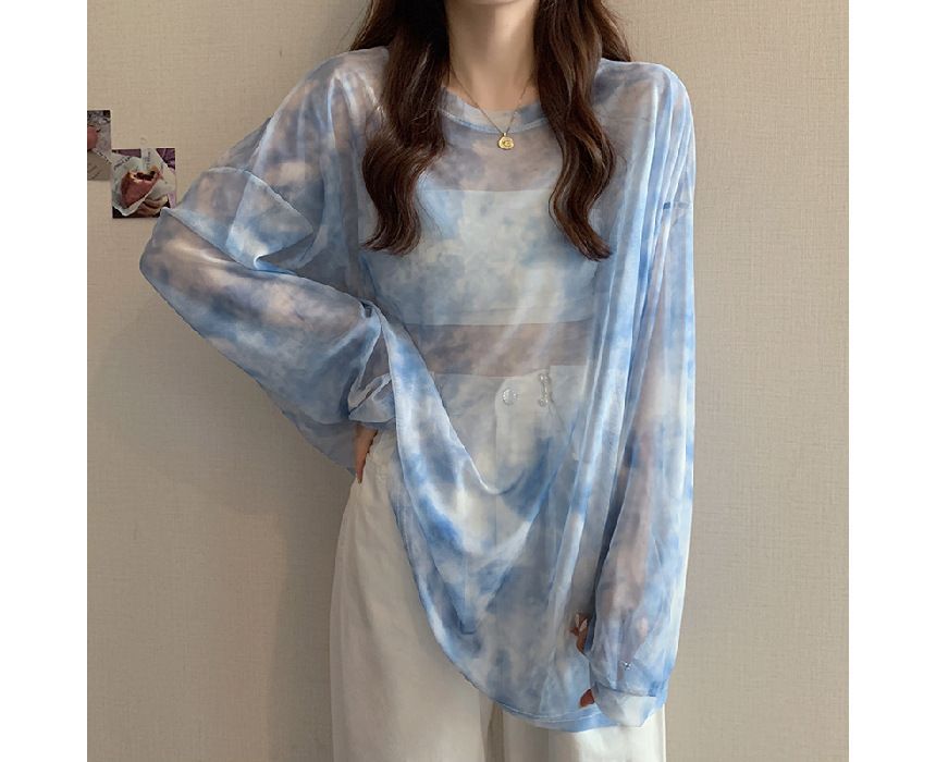 Neck Dye Mesh Long-Sleeve Crew Tee Tie Oversized