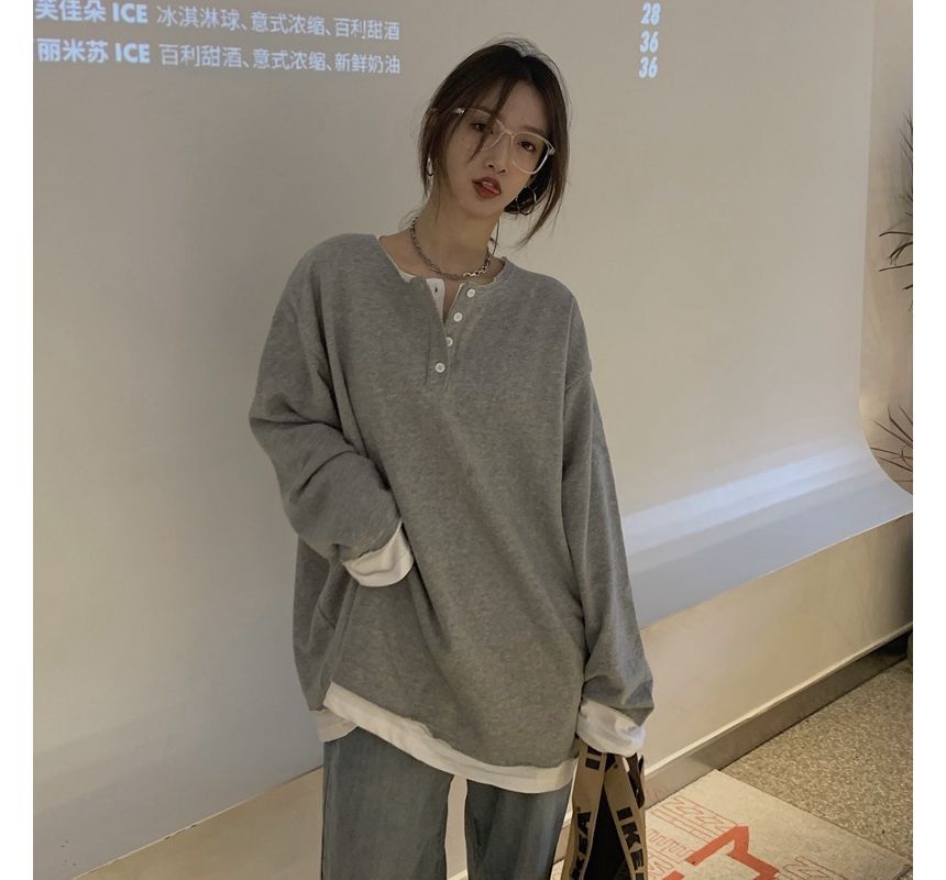 T-Shirt Henley Long-Sleeve Two-Piece Mock