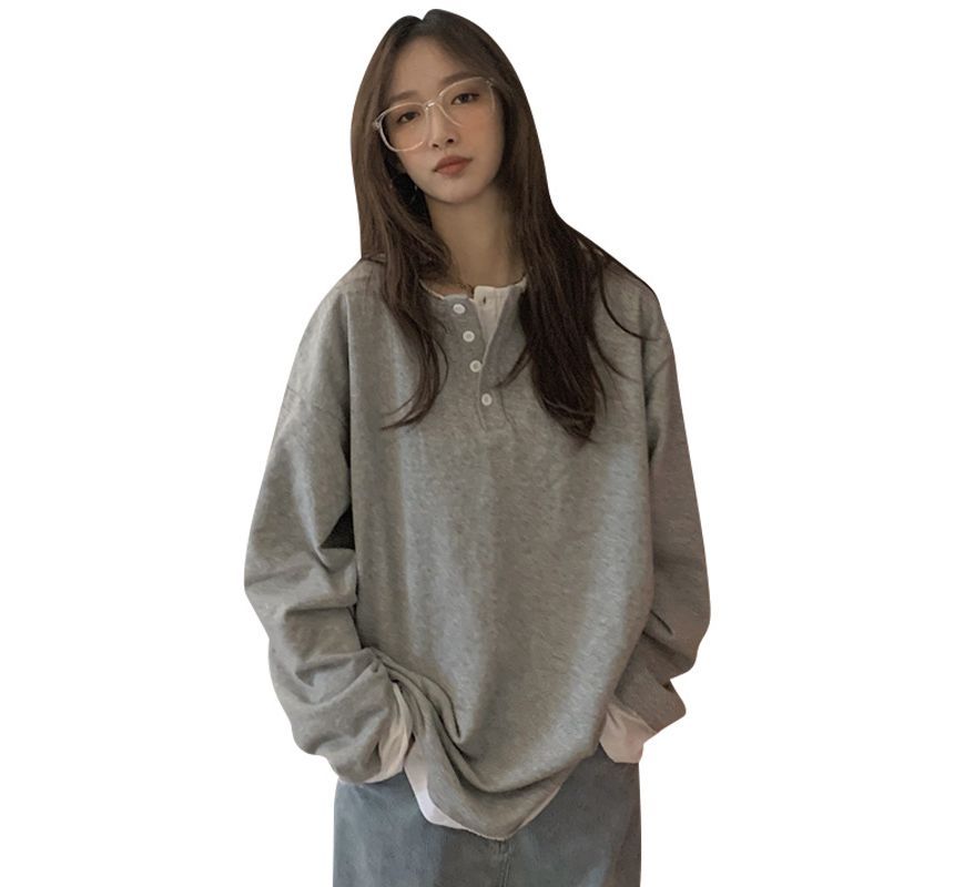 T-Shirt Henley Long-Sleeve Two-Piece Mock