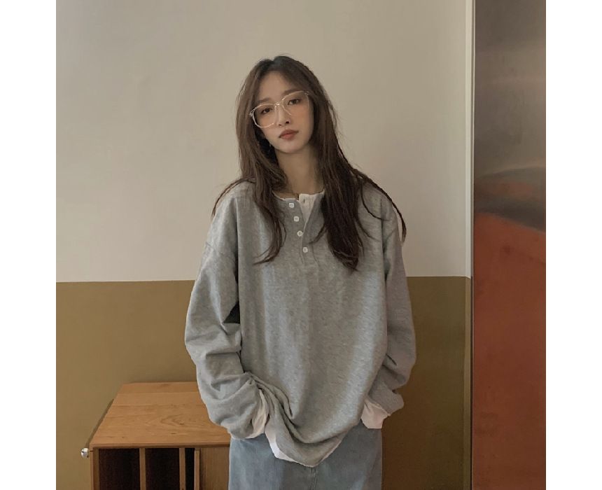 T-Shirt Henley Long-Sleeve Two-Piece Mock