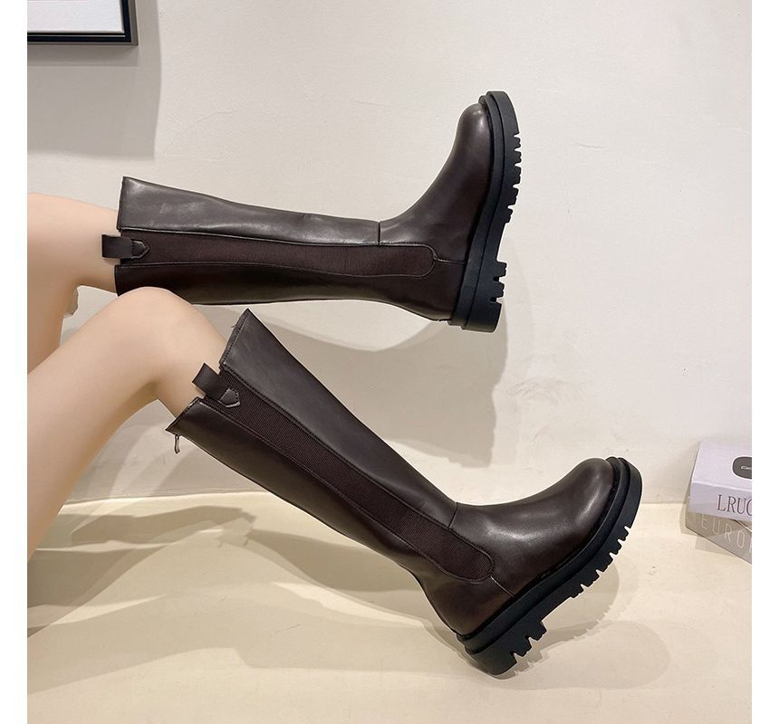Faux Tall Chelsea Platform Boots Leather
