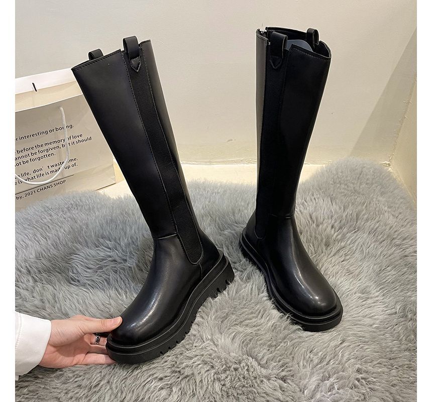 Faux Tall Chelsea Platform Boots Leather