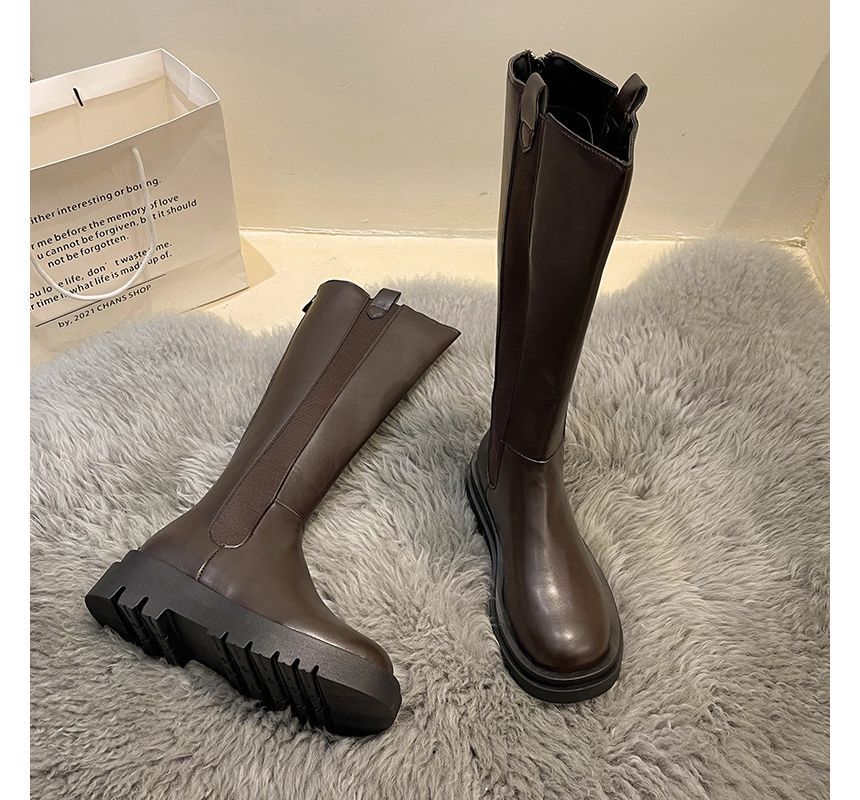 Faux Tall Chelsea Platform Boots Leather