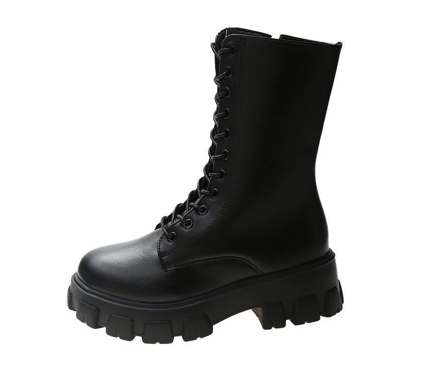 Boots Platform Lace-Up Faux Short Leather