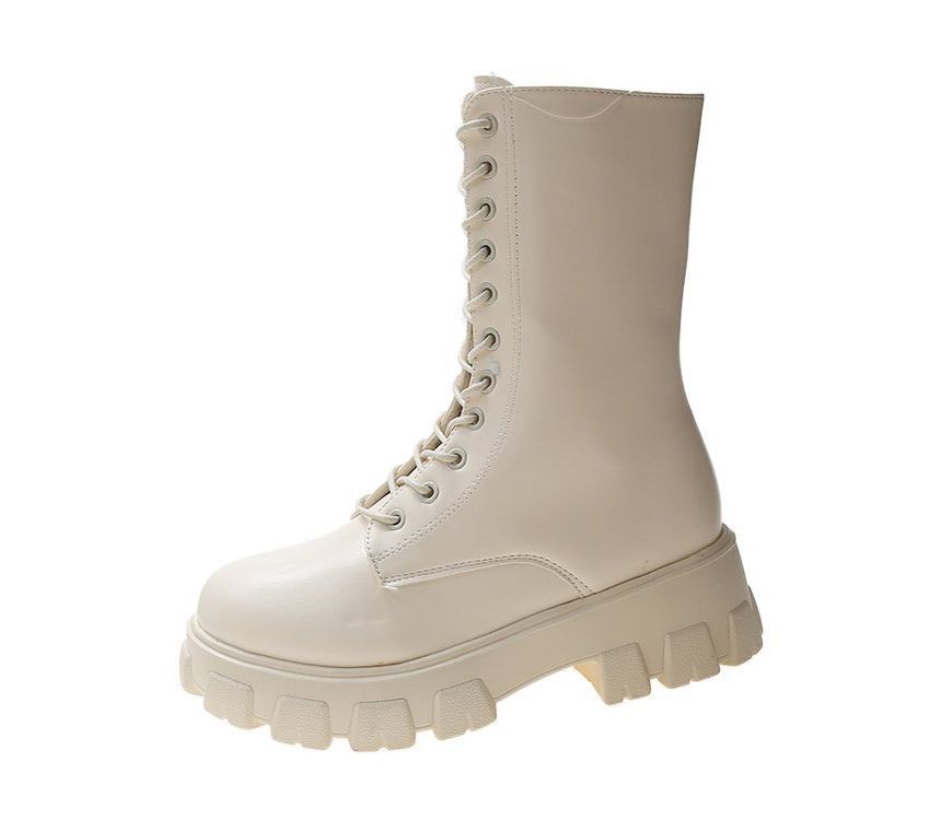 Boots Platform Lace-Up Faux Short Leather