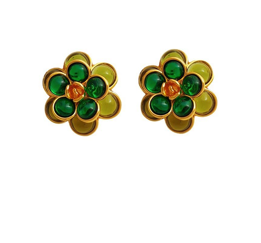 Flower Faux Gemstone Alloy Earring