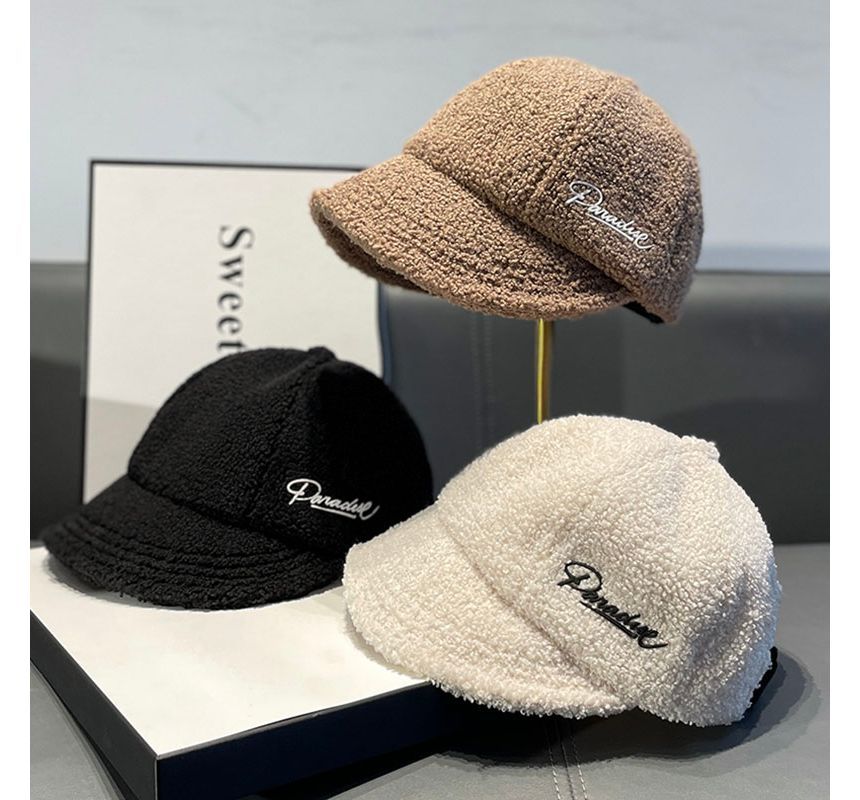 Cap Shearling Faux Letter Embroidered