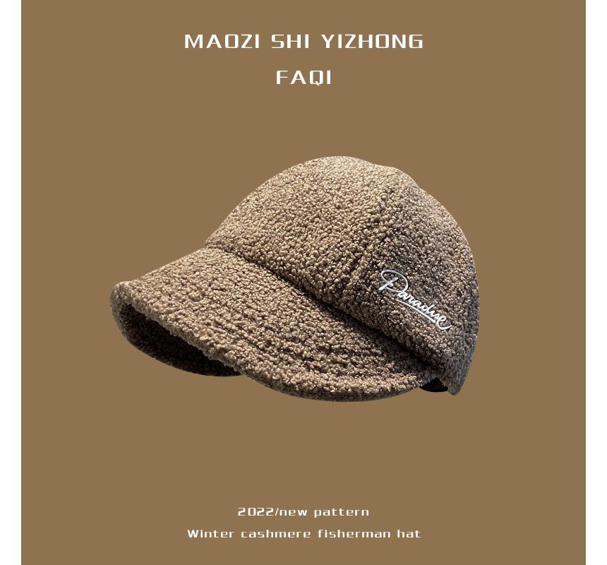 Cap Shearling Faux Letter Embroidered