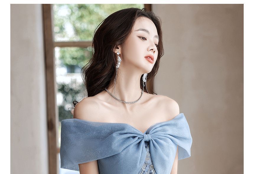 Gown Midi Off-Shoulder Sequin / Evening Dress A-Line