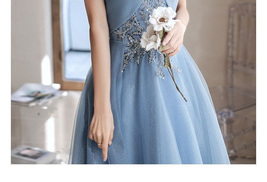 Gown Midi Off-Shoulder Sequin / Evening Dress A-Line