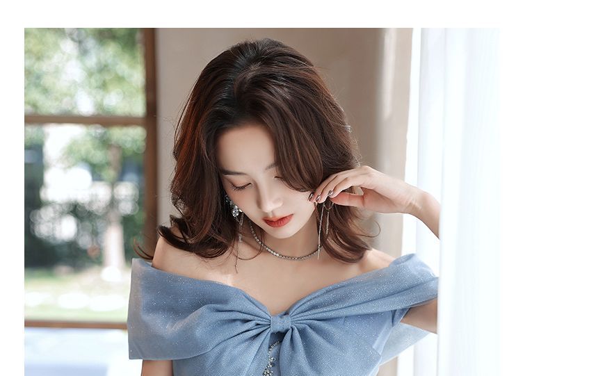 Gown Midi Off-Shoulder Sequin / Evening Dress A-Line