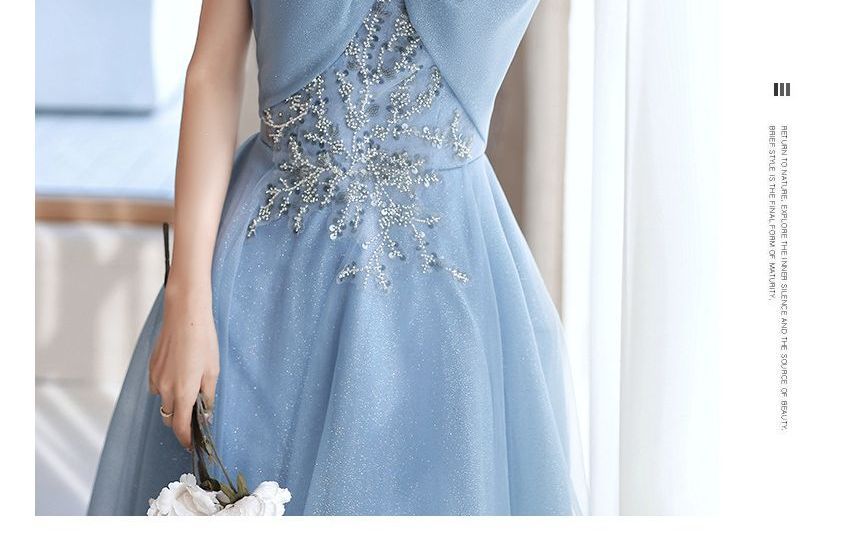 Gown Midi Off-Shoulder Sequin / Evening Dress A-Line