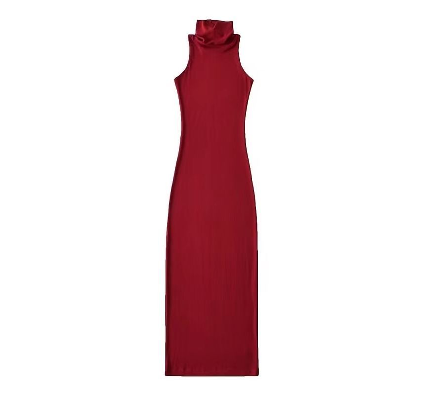 Dress Plain Slim-Fit Turtleneck Sleeveless