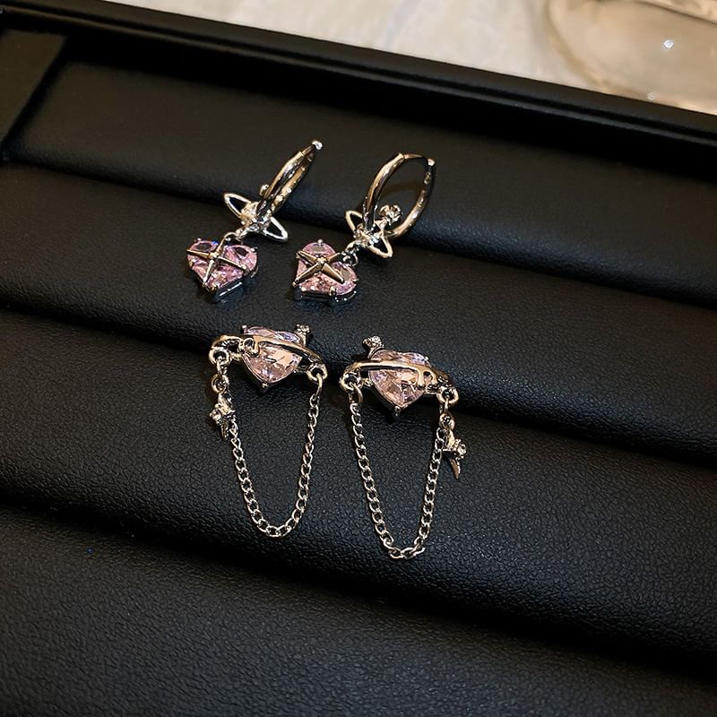 Dangle Earring Heart Rhinestone