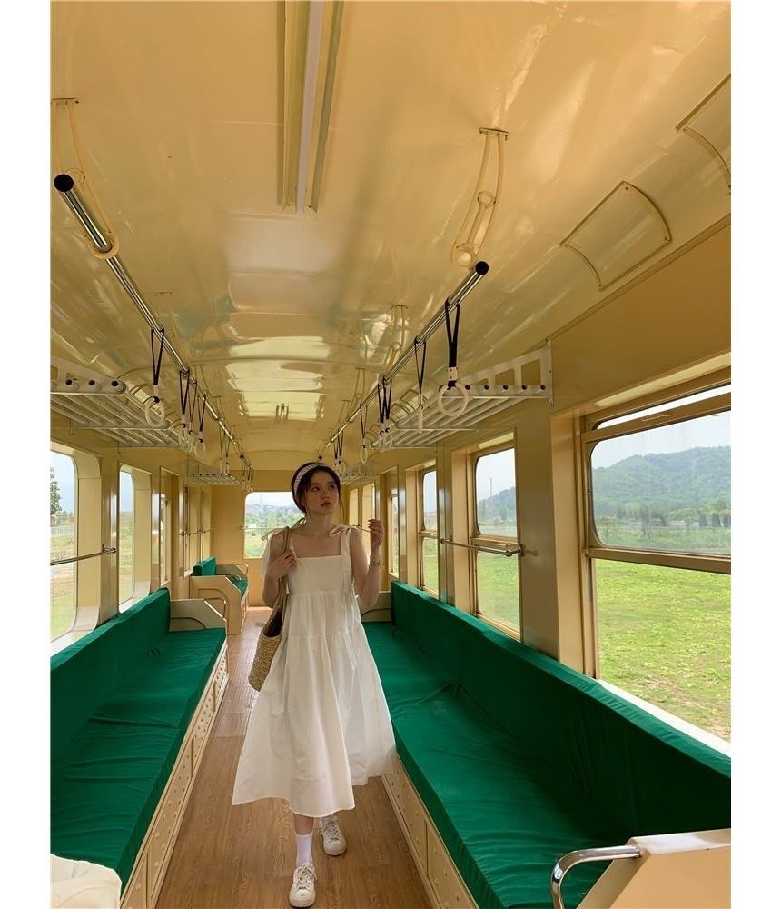 Sundress Spaghetti Strap Plain Midi