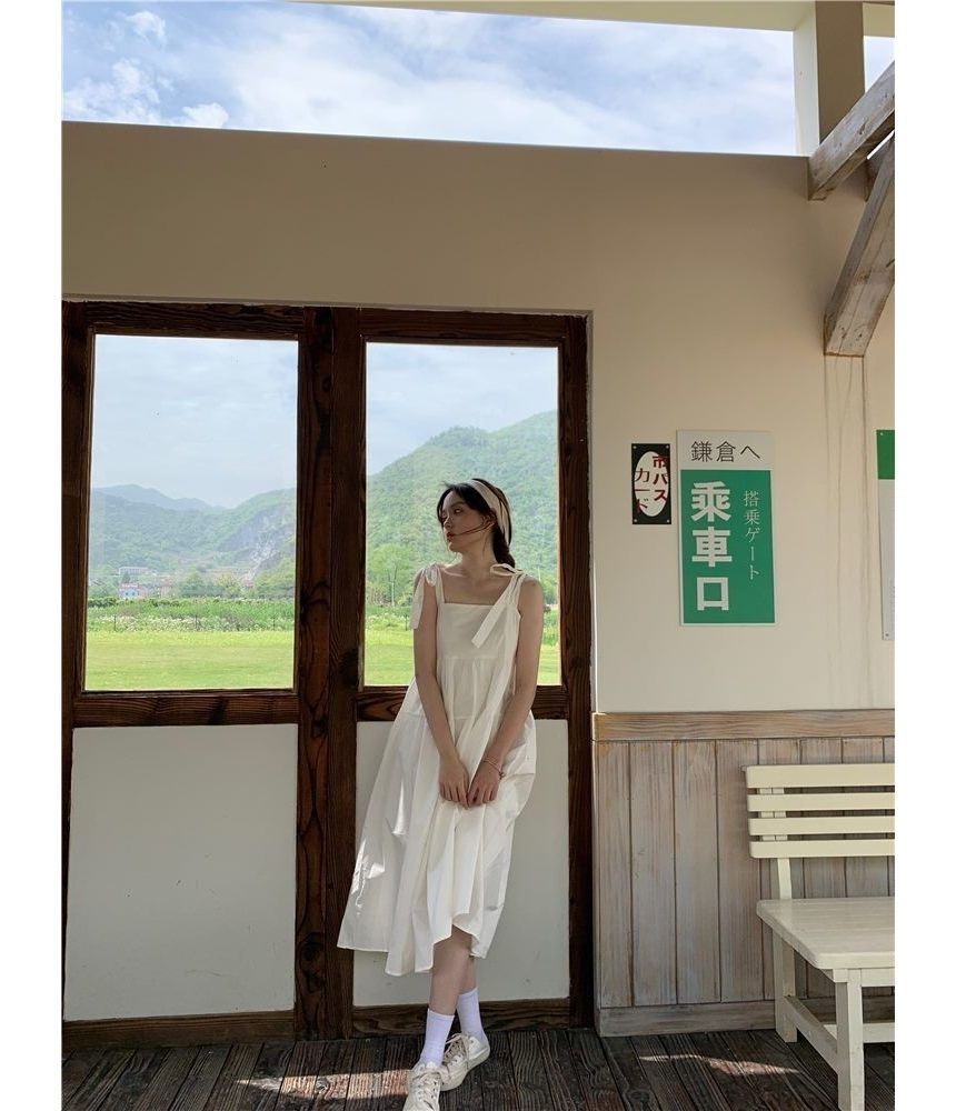 Sundress Spaghetti Strap Plain Midi